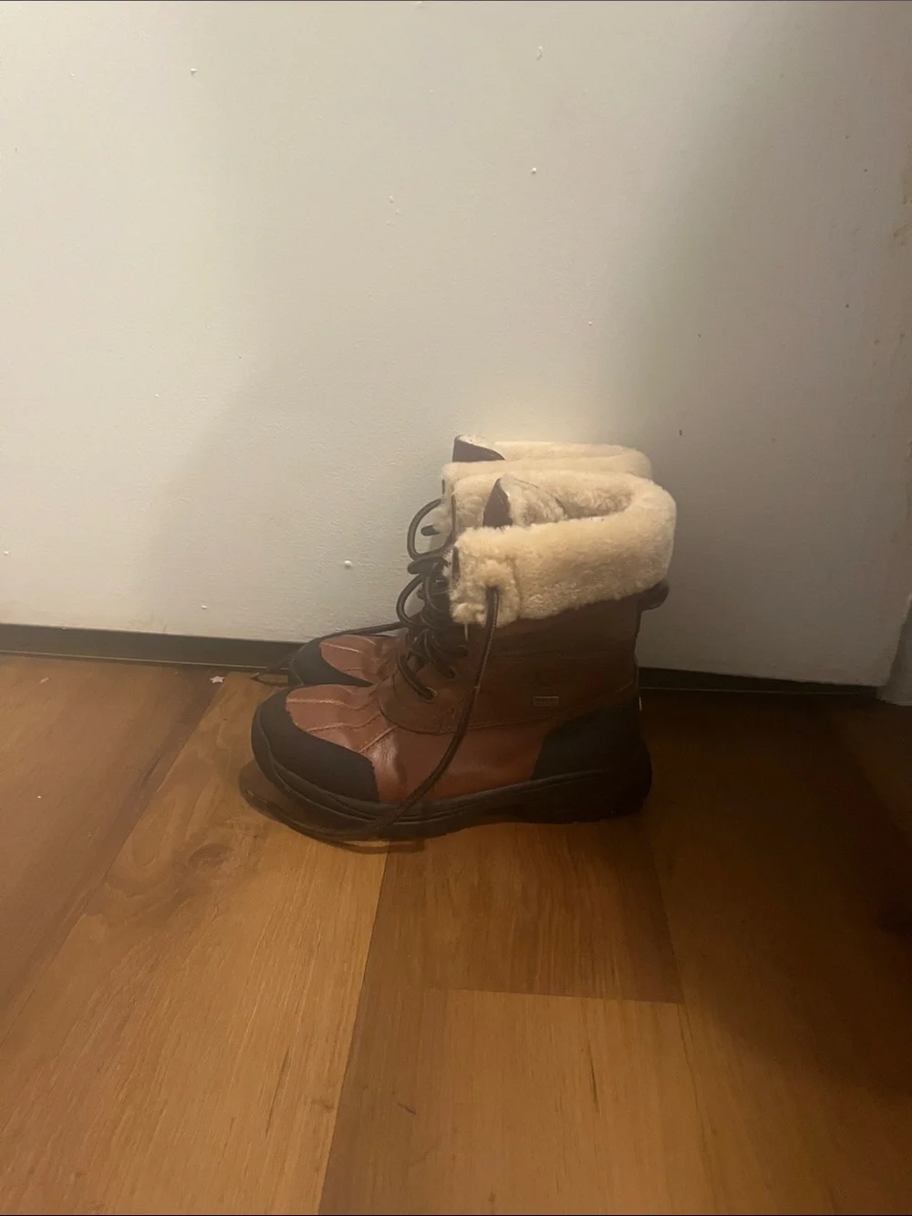 UGG Chestnut Leather Lace-Up Shearling Cuff Boots